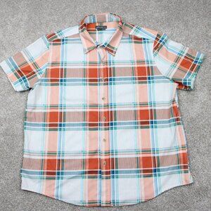 Eddie Bauer Shirt Mens XL Orange/Green/White Polyester Stretch‎ S/S Button Up